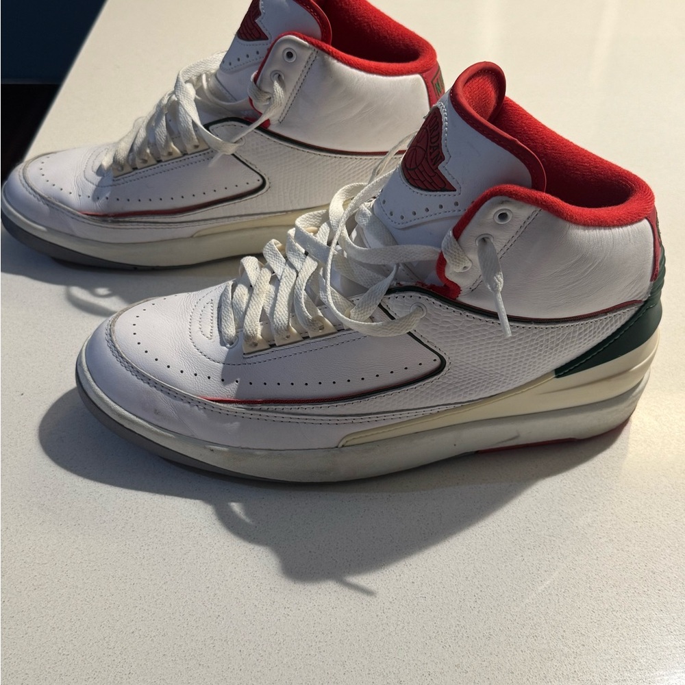 Jordan White and Red High-Top Sneakers